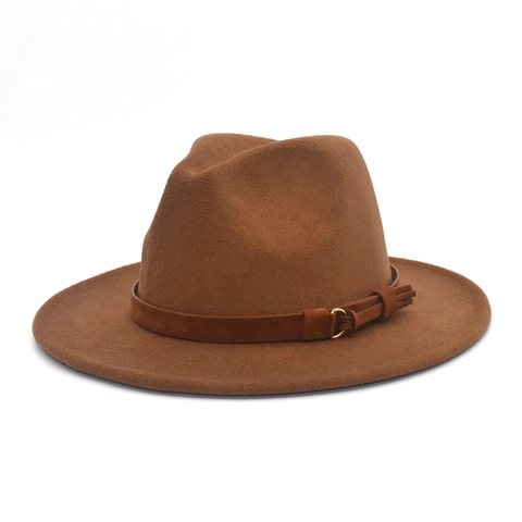 Women Men Vintage Woolen Fedora Hat Wide Brim Jazz Hat With Belt Buckle Classic Felt Fedora For Travel Party Daily Casual
