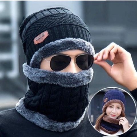 Herren Winter Strickmütze Und Halstuch Fleece Gefüttert Dick Warm Winddicht Outdoor Beanie Nackenwärmer