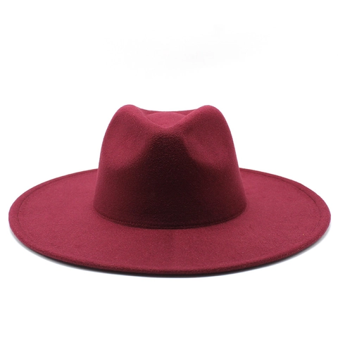 Sombrero Fedora de Ala Ancha Estilo Británico Vintage Color Sólido Sombrero de Jazz de Fieltro de Lana para Mujeres Hombres Otoño Invierno Cálido