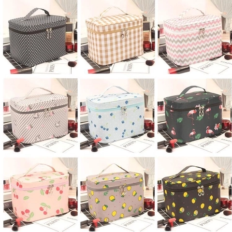 Large Portable Makeup Bag Waterproof Toiletry Organizer Travel Case With Handle Double Zipper Fresh Printed Pattern For Women