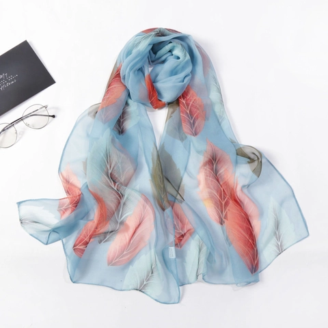 Damen Langer Schal Stola Georgette Leicht Transparent Elegant Blattmuster Wickeltuch Für Sonnenschutz Dekorativ Tanzen