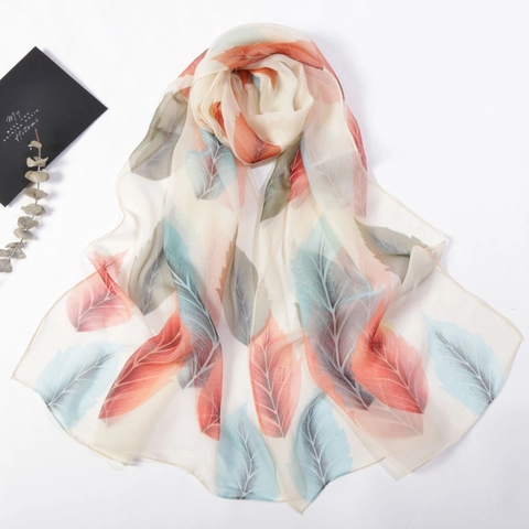 Damen Langer Schal Stola Georgette Leicht Transparent Elegant Blattmuster Wickeltuch Für Sonnenschutz Dekorativ Tanzen