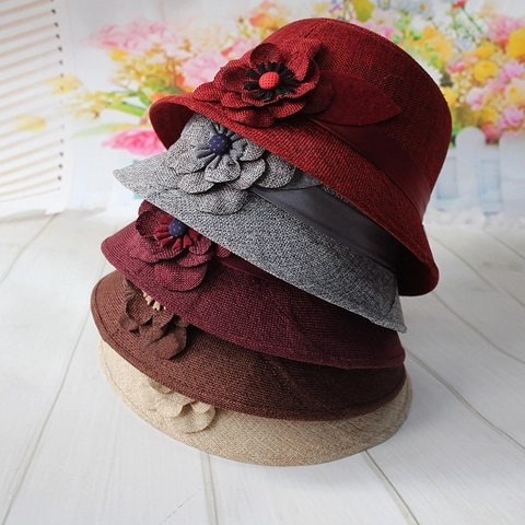 Cappello Cloche Da Donna Elegante Finto Lino Traspirante Vintage Cappello Da Sole Con Grande Fiore E Nastro Di Raso