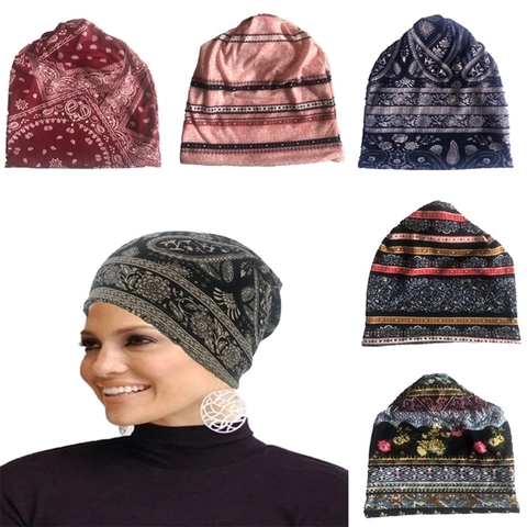 Slouchy Beanie Hat Ethnic Paisley Pattern Polyester Cotton Blend Head Wrap Chemo Cap For Men Women Fashion Geometric