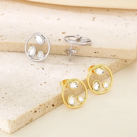 Pendientes De Botón Redondos Minimalistas De Acero Inoxidable 316L Con Pedrería Círculo Hueco Joyería Mujer