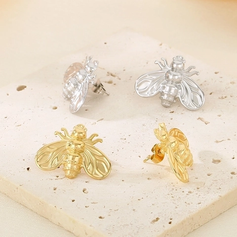 Stainless Steel Bee Stud Earrings Korean Simple Vintage Style Insect Design High End Jewelry Accessories For Women