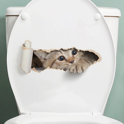 3D Cartoon Katze Hund Toilettendeckel Aufkleber PVC Wasserdicht Selbstklebend Kreative Badezimmer Wandtattoos Home Decor Lustig