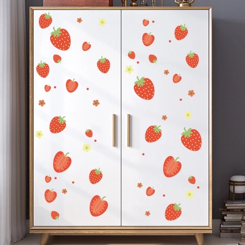 Adesivi Murali Fragola PVC Impermeabile Rimovibile Motivo Floreale Di Frutta Decorazione Per Armadio Da Letto Cartone Animato