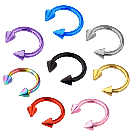 Stainless Steel Horseshoe Ring Circular Barbell Spike Ends Body Piercing Jewelry For Nose Ear Cartilage Lip Colorful