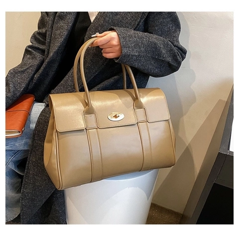 Sac À Main Fourre-tout Classique En Cuir PU Grande Capacité Porte-documents De Bureau Avec Serrure Dorée Pour Femme