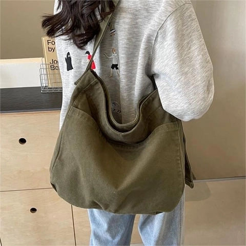 Women Large Capacity Canvas Crossbody Bag Minimalist Japanese Style Casual Shoulder Tote Handbag For Daily Commute