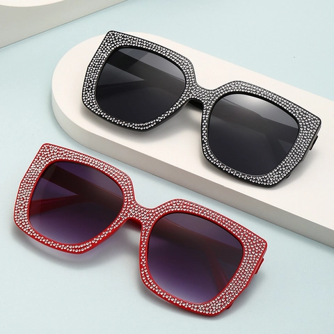 Lunettes De Soleil Carrées Surdimensionnées Pour Femmes Avec Strass Luxe Protection UV400 Monture Plastique Style INS Fête
