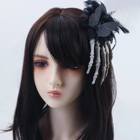 Halloween Skeleton Hand Rose Hair Clip Gothic Lace Mesh Hairpin For Women Party Costume Prop Accessory Novelty Decor