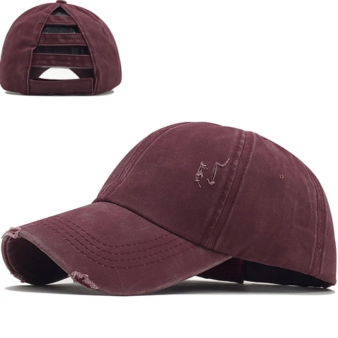 Distressed Gewassen Katoen Paardenstaart Baseballpet Vintage Hoge Knot Zonnehoed Verstelbaar Casual Sport