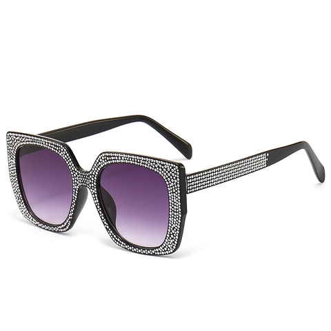 Lunettes De Soleil Carrées Surdimensionnées Pour Femmes Avec Strass Luxe Protection UV400 Monture Plastique Style INS Fête