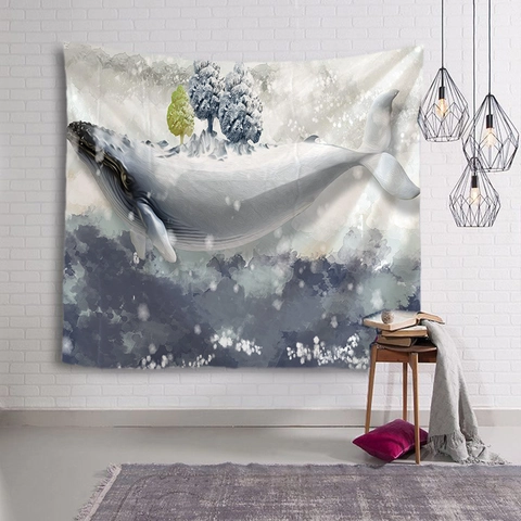 Arazzo Parete Mondo Oceanico 3D Delfino Sirena Medusa Paesaggio Sottomarino Barriera Corallina Poliestere Tela Arredo Casa