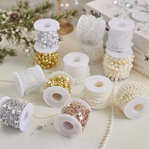 Guirlande Künstliche Perles Noël Chaîne Künstliche Perles Étoile Flocon Neige Décoration Sapin Mariage Bricolage Élégant Festif