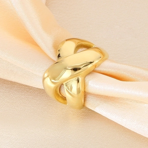 Stainless Steel Cross Ring Wide Band Hollow Criss Cross X Shape High Polish Streetwear Jewelry For Women Men