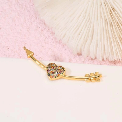 Colgantes En Forma De Corazón Cobre Bañado En Oro De 14K Circonita Cúbica Colorida Cruz Flecha Cupido Dijes Para Collar Joyas