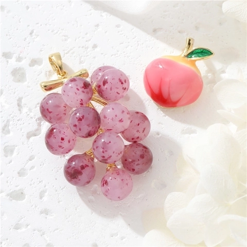 Sweet Peach Grape Fruit Pendants Resin Enamel Gold Plated Alloy DIY Jewelry Making Accessories For Necklace Earrings