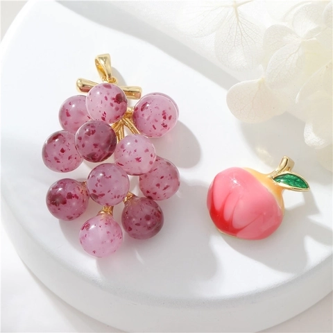 Sweet Peach Grape Fruit Pendants Resin Enamel Gold Plated Alloy DIY Jewelry Making Accessories For Necklace Earrings