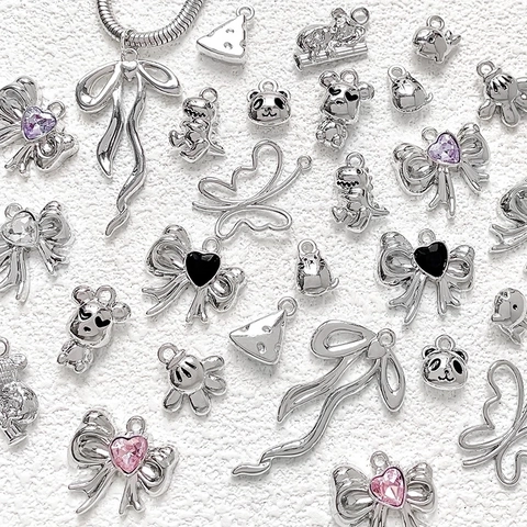 DIY Jewelry Making Charms Silver Color Metal Alloy Animal Bowknot Butterfly Heart Crystal Cheese Handcrafted Pendants