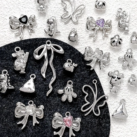 DIY Jewelry Making Charms Silver Color Metal Alloy Animal Bowknot Butterfly Heart Crystal Cheese Handcrafted Pendants