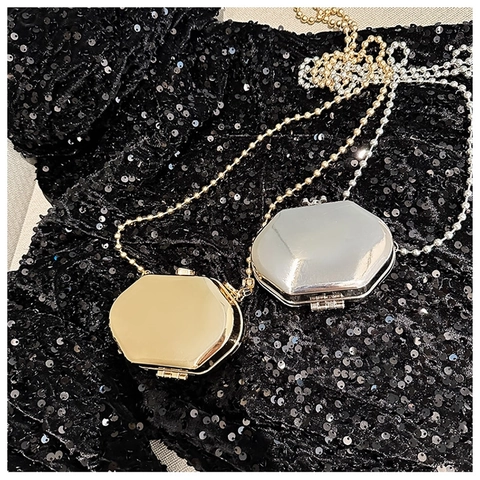 Bolso De Noche Octogonal De Metal Aleación De Zinc Mini Rígido Espejo Bandolera Para Mujer Fiesta Cena