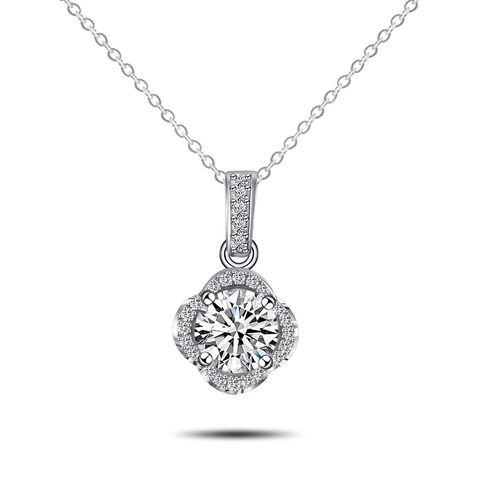 Moissanite Ketting Hanger S925 Sterling Zilver Rond Briljant Geslepen Bloem Halo Sleutelbeen Ketting Voor Dames Elegante Sieraden
