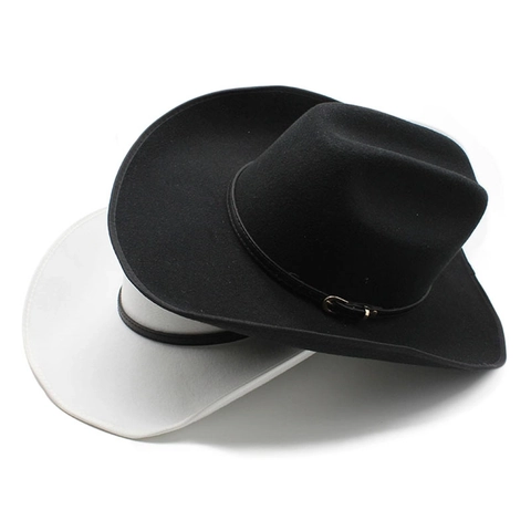 Westerse Cowboyhoed Met Brede Rand Wollen Vilt Fedora Met Leren Riemgesp Etnische Retro Outdoor Hoofddeksels Heren Dames
