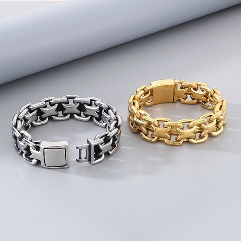 Joyas De Pulsera Y Anillo Para Hombre De Acero Inoxidable Hip Hop Punk Cadena De Eslabones Diseño X Hueco Estilo Industrial