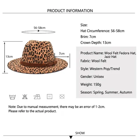 Cappello Fedora Con Stampa Leopardata Tesa Larga Feltro Di Lana Cappello Jazz Con Cintura Decorativa Stile Retrò Unisex