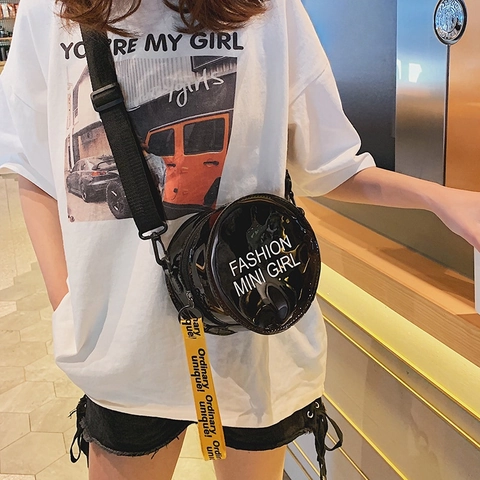 Borsa Tracolla Rotonda Stampa Lettere Fashion Mini Girl PVC Trasparente Jelly Pochette Cinghia Gialla Street Style Bambini