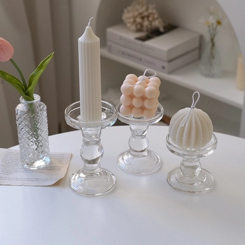 Vintage Transparent Glass Candle Holder Roman Pillar Style For Home Wedding Table Decor Aromatherapy Candlestick Stand