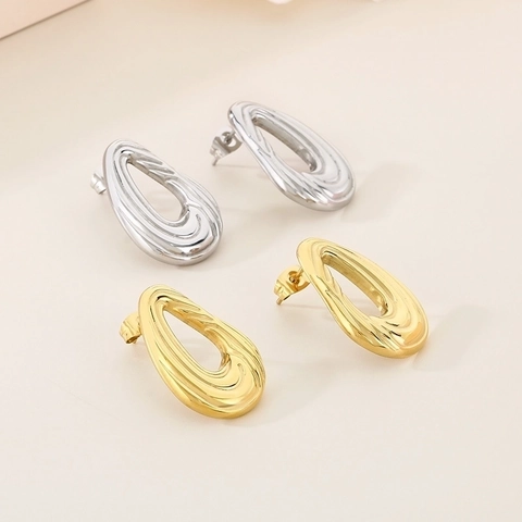 Collar Y Pendientes Gota De Agua Ondulada Acero Inoxidable 316L Chapado Oro 18K Joyería Minimalista Mujer