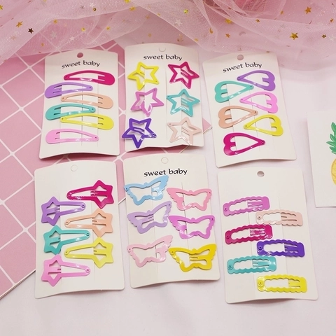Kids Hair Clips Painted Metal Snap Clips Candy Color Star Heart Butterfly Shapes For Toddler Baby Girls Korean Style Cute Hairpins