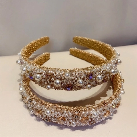 Cerchietto Largo Con Künstliche Perle Sintetiche E Strass Accessori Per Capelli Vintage Eleganti Fatti A Mano Per Donna