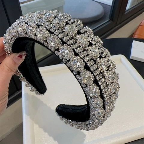 Baroque Luxury Full Rhinestone Padded Headband Retro Colorful Crystal Hair Band Sparkly Fashion Headpiece For Women