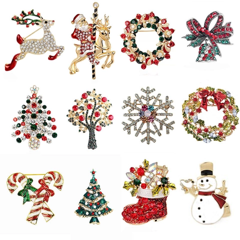 Spille Di Natale Pin Lega Strass Smalto Renna Pupazzo Di Neve Albero Corona Campana Stivale Gioielli Festivi Per Donne