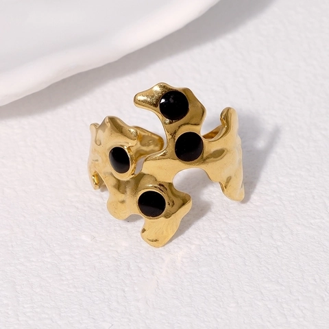 Irregular Lava Texture Open Ring Stainless Steel 18K Gold Plated Enamel Dot Organic Liquid Style For Women