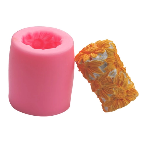 3D Sunflower Column Silicone Mold For Cake Decoration Candle Making Handmade Soap DIY Craft Floral Design