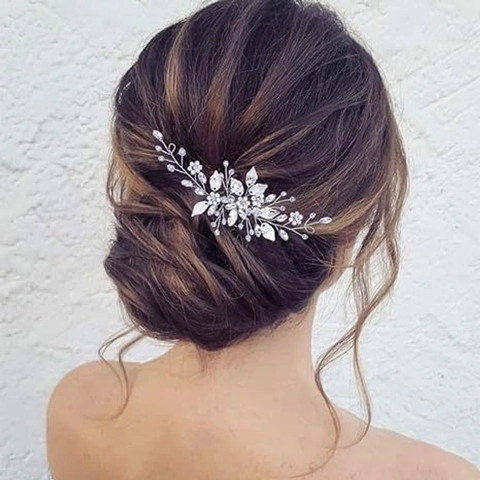 Pettine Per Capelli Sposa Fatto A Mano Lega Foglia Fiore Strass Perla Artificial Cristallo Accessorio Capelli Matrimonio Sposa