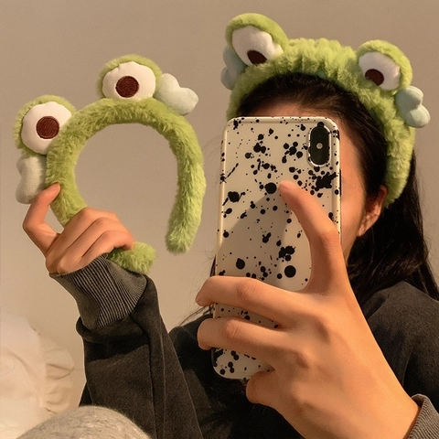 Schattige Kikker Pluche Hoofdband En Haarband Voor Gezicht Wassen Make-up Masker Zacht Cartoon Groen Haar Accessoire Meisjes