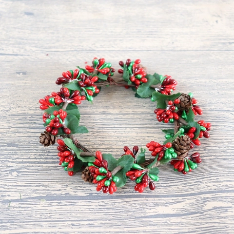 Couronne De Bougie De Noël Baies Rouges Vertes Pommes De Pin Naturelles Feuilles De Simulation Décoration De Table