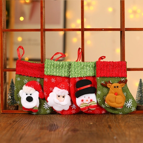 Calza Di Natale Sacchetto Regalo Tessuto Peluche Fiocco Babbo Natale Pupazzo Di Neve Renna Orso Ornamento Pendente Piccolo
