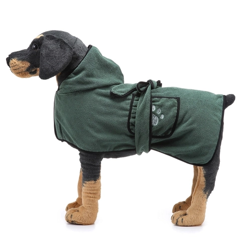 Pet Dog Bathrobe Absorbent Microfiber Quick Drying Hooded Towel Adjustable Waist Belt Paw Print Puppy Cat Dressing Gown