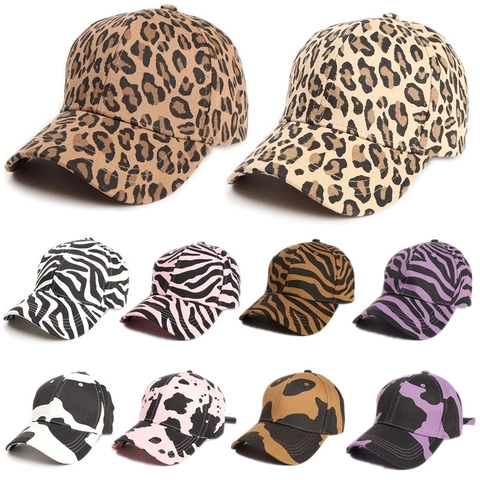 Baseball Cap Cotton Animal Print Leopard Cow Zebra Pattern Adjustable Sun Hat Curved Brim For Men Women Outdoor