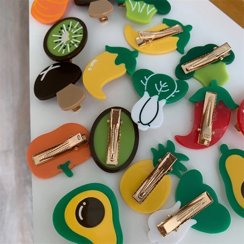 Frucht Gemüse Haarspangen Acetat Acryl Süße Pilz Brokkoli Kohl Seitenclips Für Frauen Mädchen