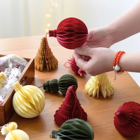 Ornamenti Di Natale Palle A Nido D'Ape In Carta 3D Pieghevole Forme Albero Pupazzo Di Neve Decorazione Sospesa Festa