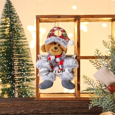 Ornamenti Appesi Albero Natale Bambola Peluche Babbo Natale Pupazzo Neve Renna Orso Motivo Quadri Decorazione Festa